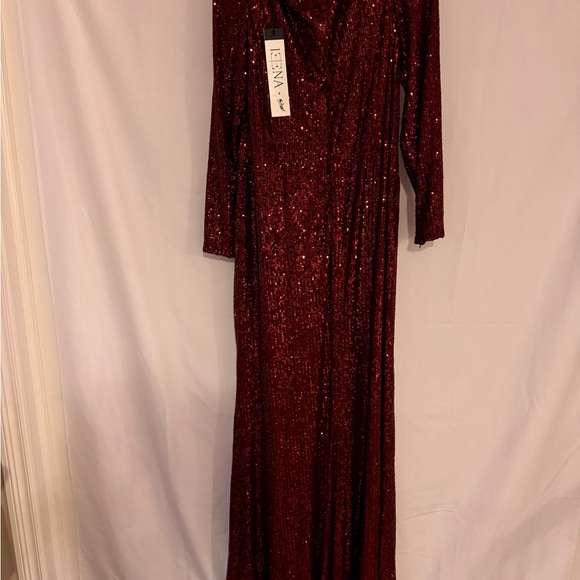 MAC DUGGAL 26574 SEQUINED FAUX WRAP LONG SLEEVE WINE COLUMN GOWN Size 16 Dress - Picture 5 of 8